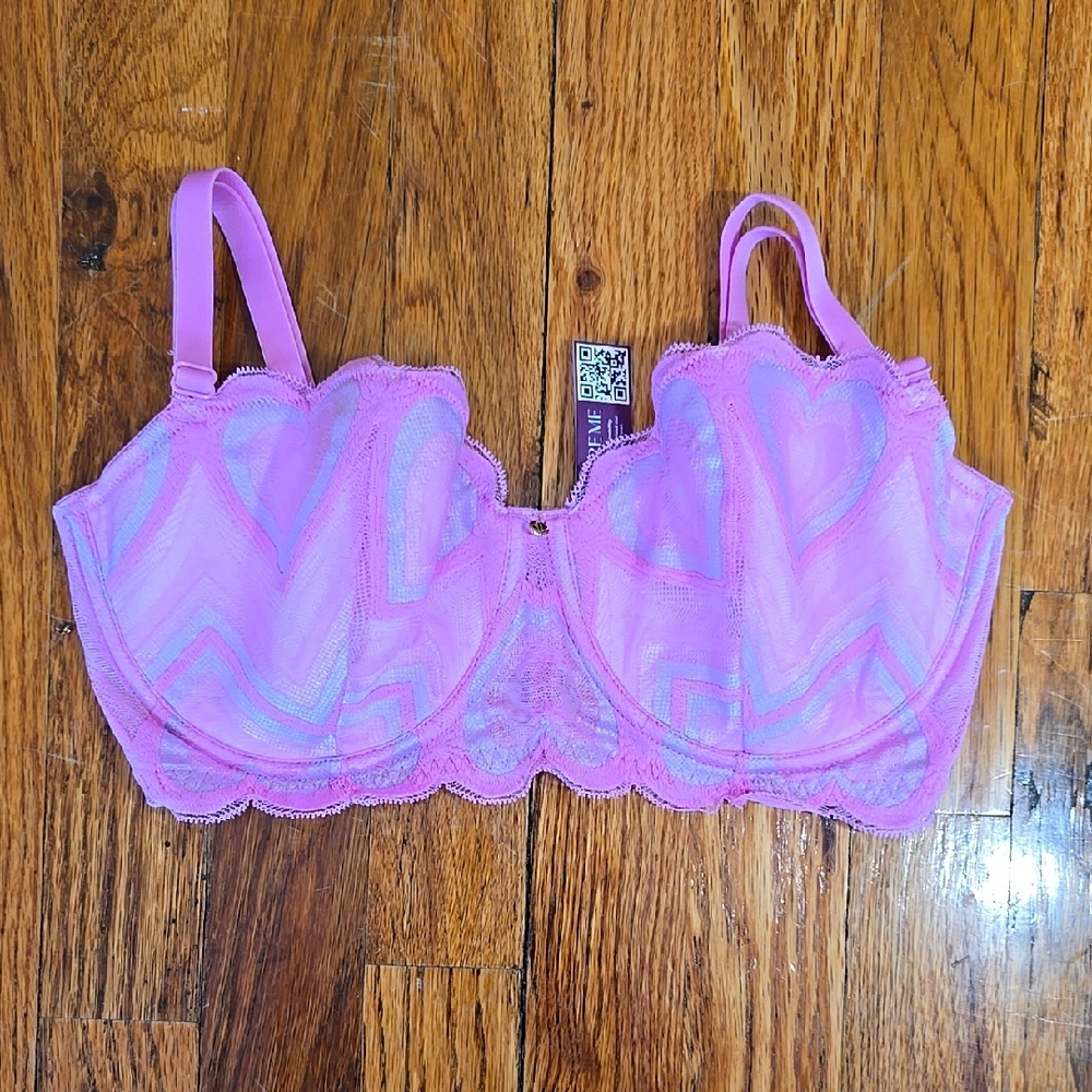 Adore Me Pink Lace and Hearts Underwire Bra New 32DDD